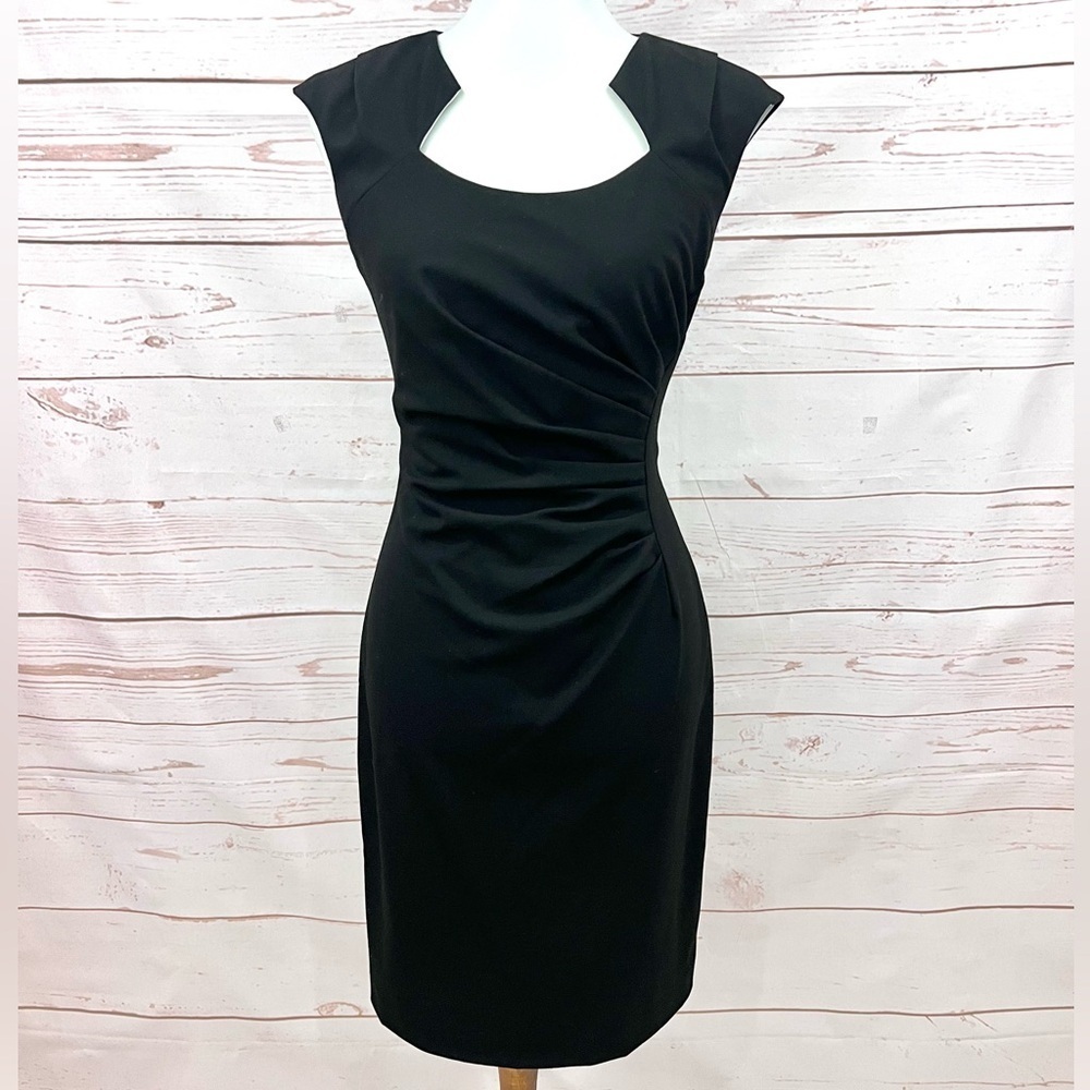 Calvin Klein Cap Sleeve Asymmetrical Ruched Sheath Dress LBD